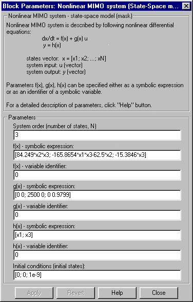 Dialog box for block parameters setup