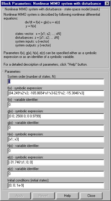 Dialog box for block parameters setup