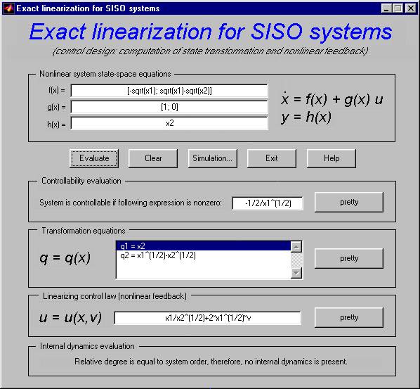 GUI of the 'ExaktSiso' application