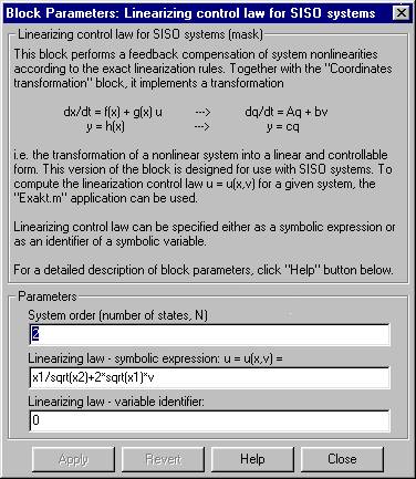 Block parameters setup