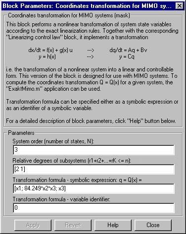 Block parameters setup