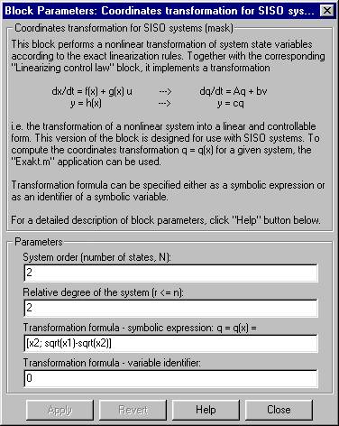 Block parameters setup