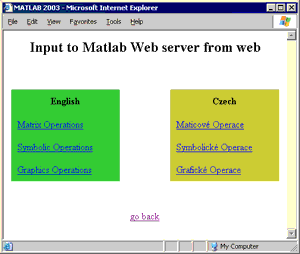 Vstup do MATLAB web serveru