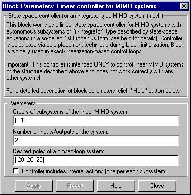 Block parameters setup